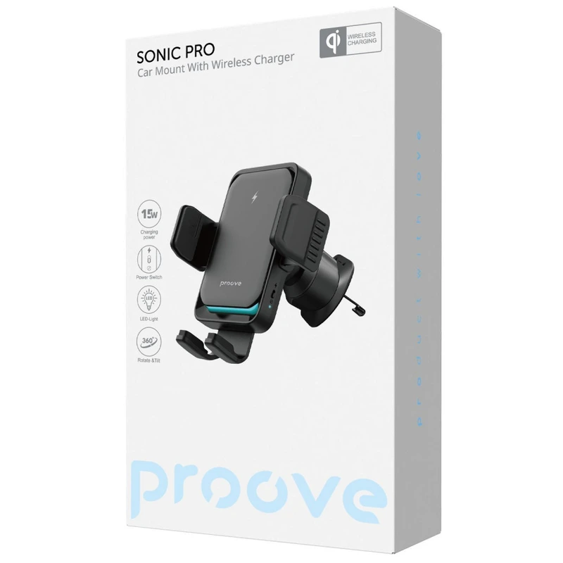 Автомобільний тримач з Бездротовим ЗП Proove Sonic Pro 15W black