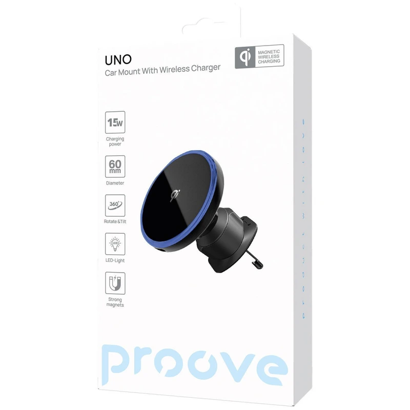 Автомобільний тримач з Бездротовим ЗП Proove UNO 15W black