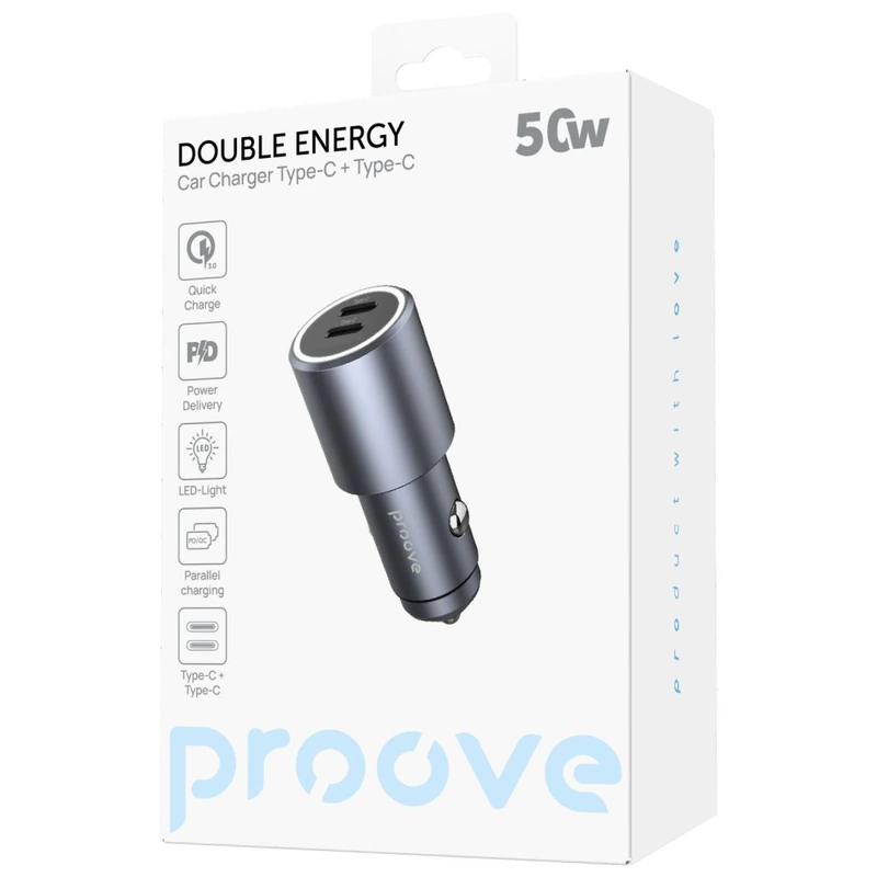 АЗП Proove Double Energy 50W (Type-C + Type-C) metal gray