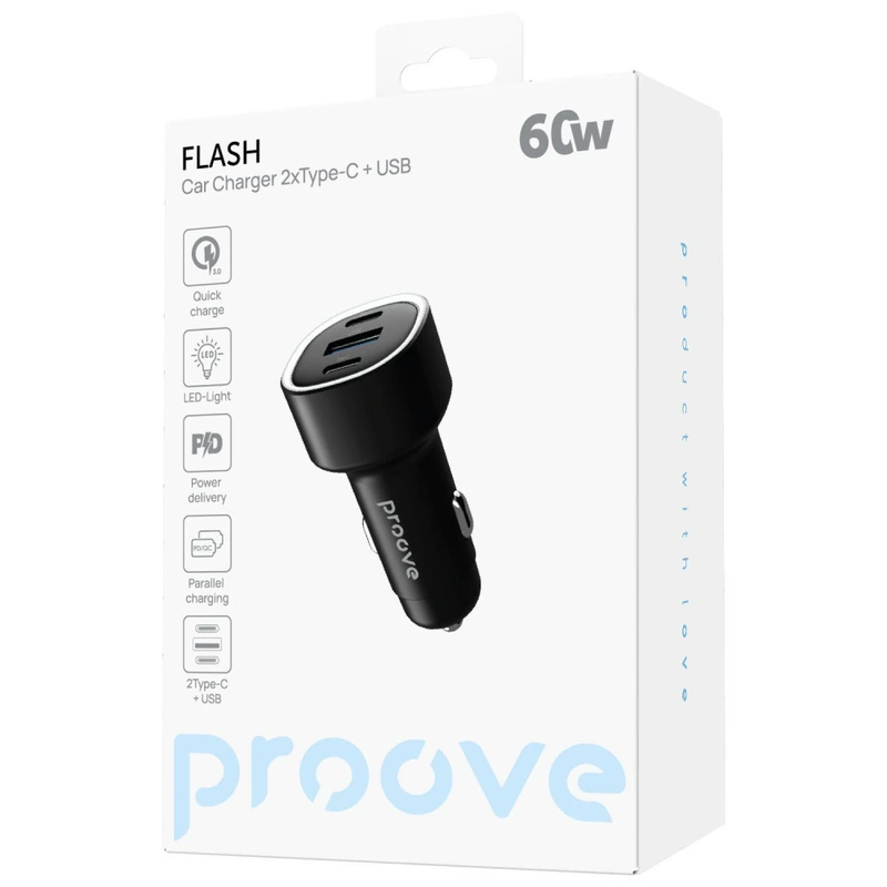 АЗП Proove Flash 60W (2Type-C + USB) black