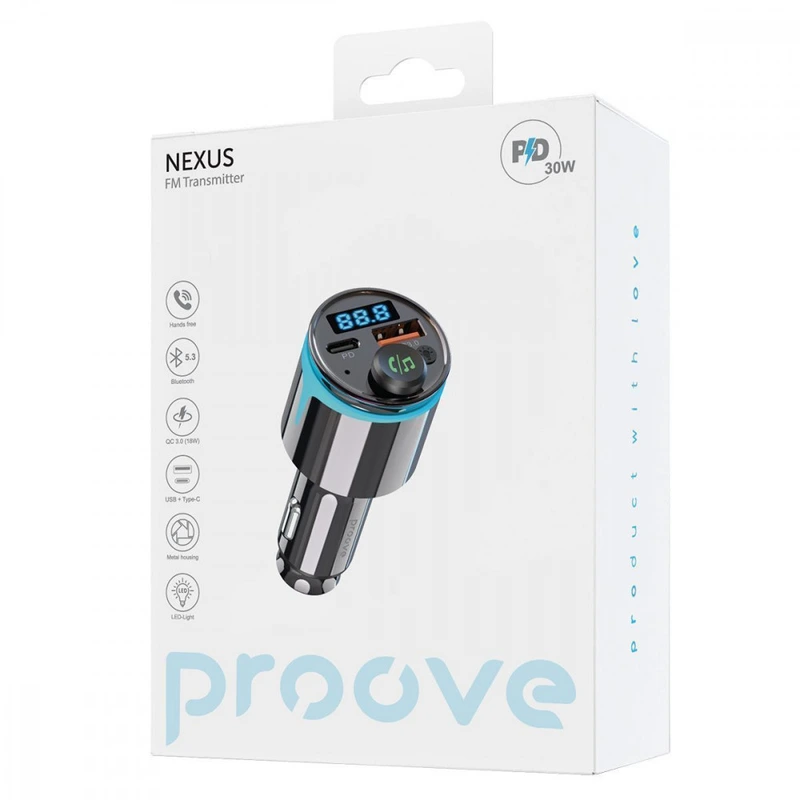 АЗП Proove FM Launcher Nexus 30W (PD+QC3.0) Type-C+USB black