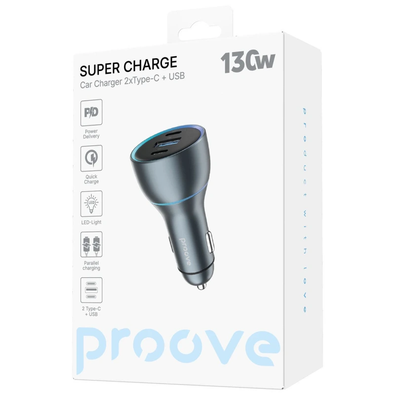 АЗП Proove Super Charge 130W (2 Type-C + USB) metal gray
