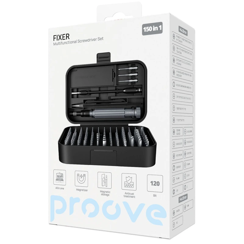 Багатофункціональний набір викруток Proove Fixer 150in1 black
