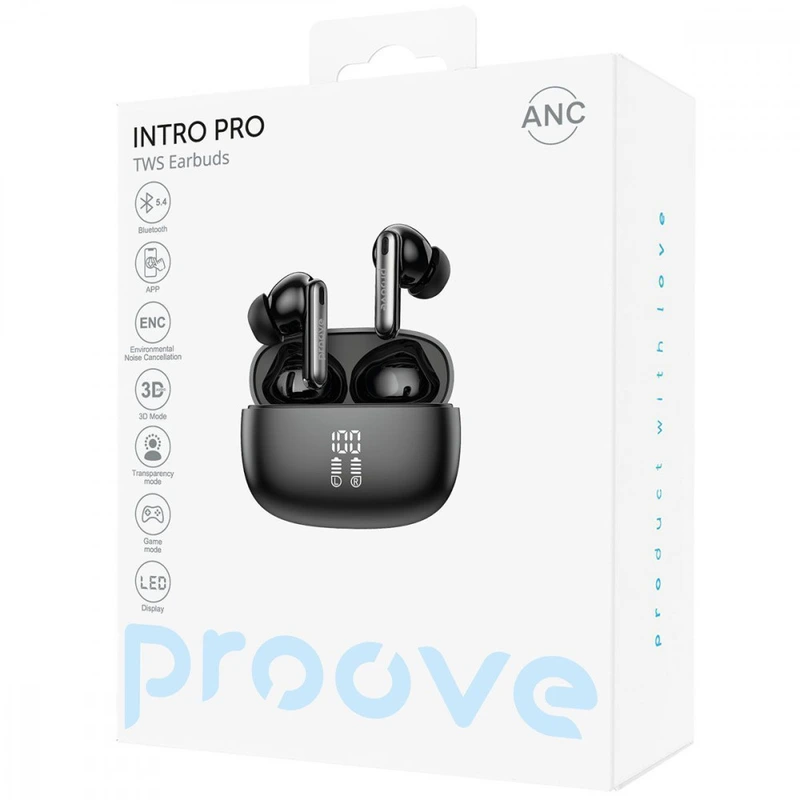 Бездротові навушники Proove Intro Pro TWS with ANC (APP) obsidian black