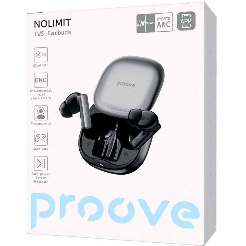 Бездротові навушники Proove NoLimit TWS with Hybrid ANC (APP) black/gray
