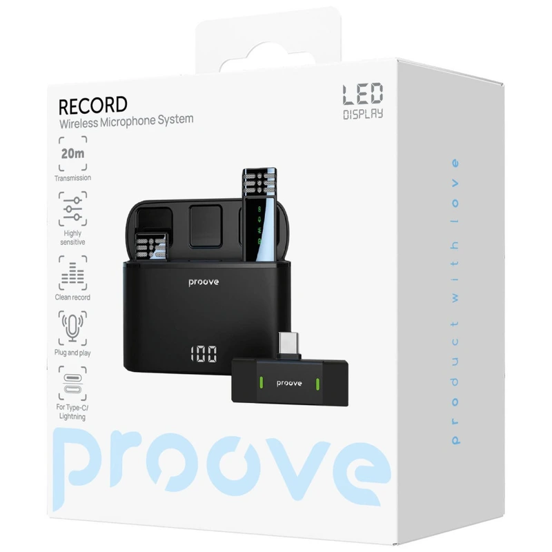 Бездротовий петличний мікрофон Proove Record Type-C + Lightning black