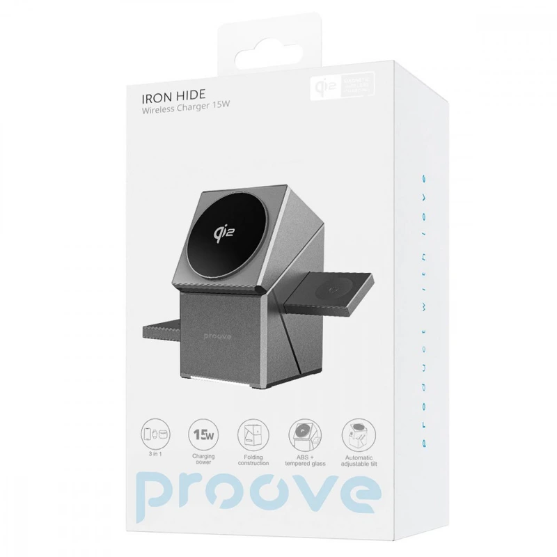Бездротовий ЗП Proove Iron Hide 3 in 1 Qi2 gray
