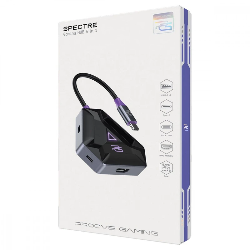 Type-C-Хаб Proove Gaming Spectre (2*USB3.0 + Type-C + PD100W + HDMI) dark gray