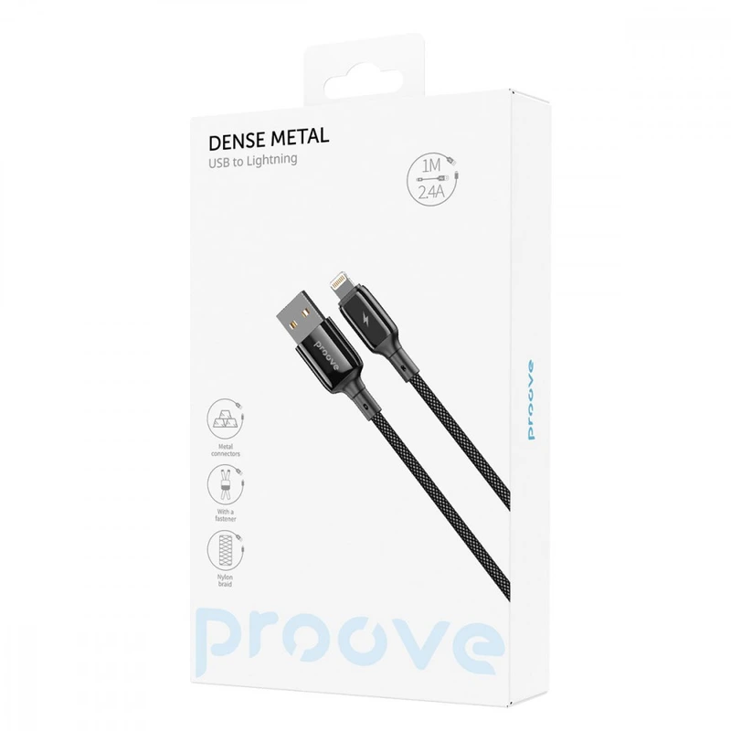 Кабель Proove Dense Metal USB to Lightning 2.4A (1m) black