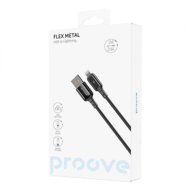 Кабель Proove Flex Metal USB to Lightning 2.4A (1m) white