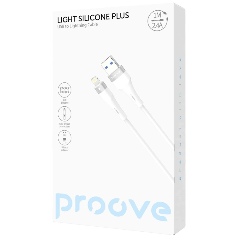 Кабель Proove Light Silicone Plus USB to Lightning 2.4A (1m) white