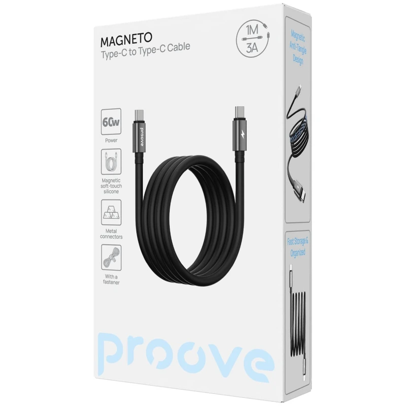 Кабель Proove Magneto Type-C to Type-C 60W (1m) white