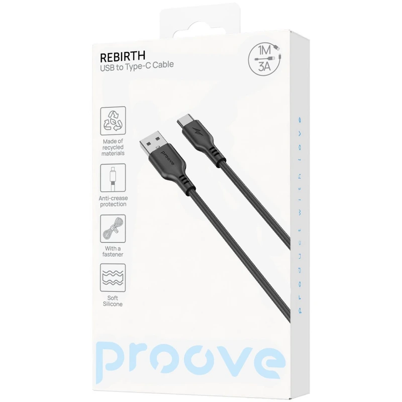 Кабель Proove Rebirth USB to Type-C 3A (1m) white