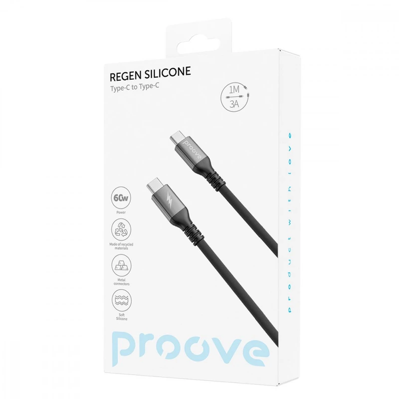 Кабель Proove ReGen Silicone Type-C to Type-C 60W (1m) black