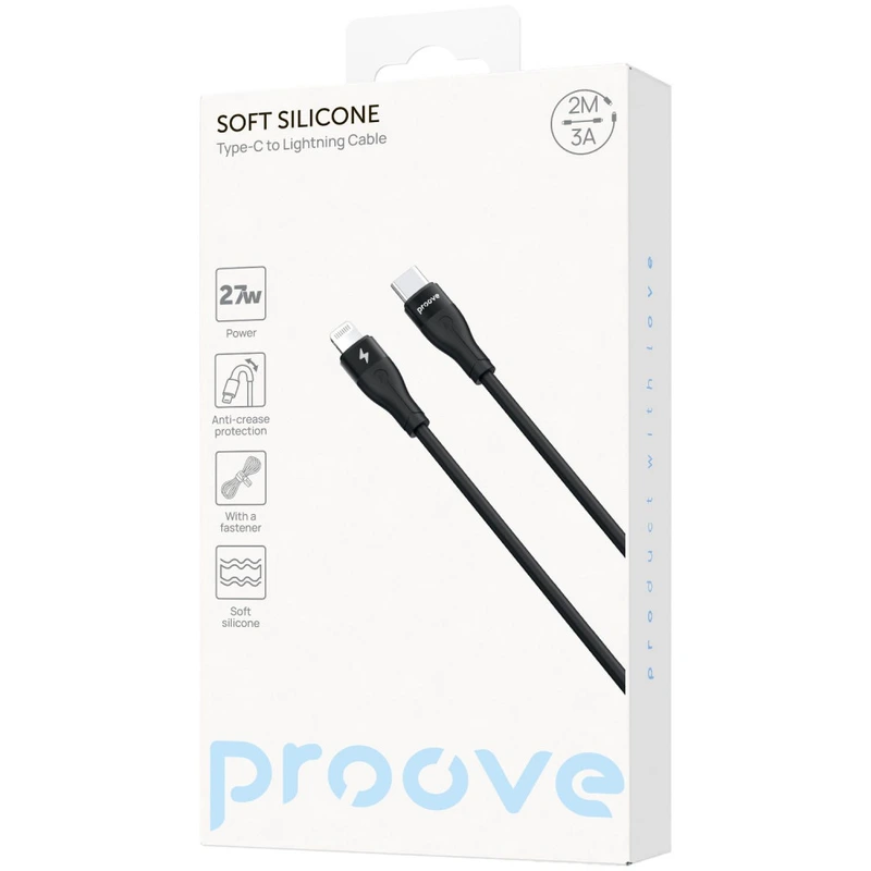 Кабель Proove Soft Silicone Type-C to Lightning 27W (2m) black