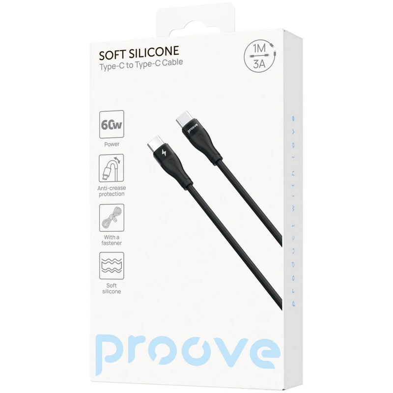 Кабель Proove Soft Silicone Type-C to Type-C 60W (1m) black