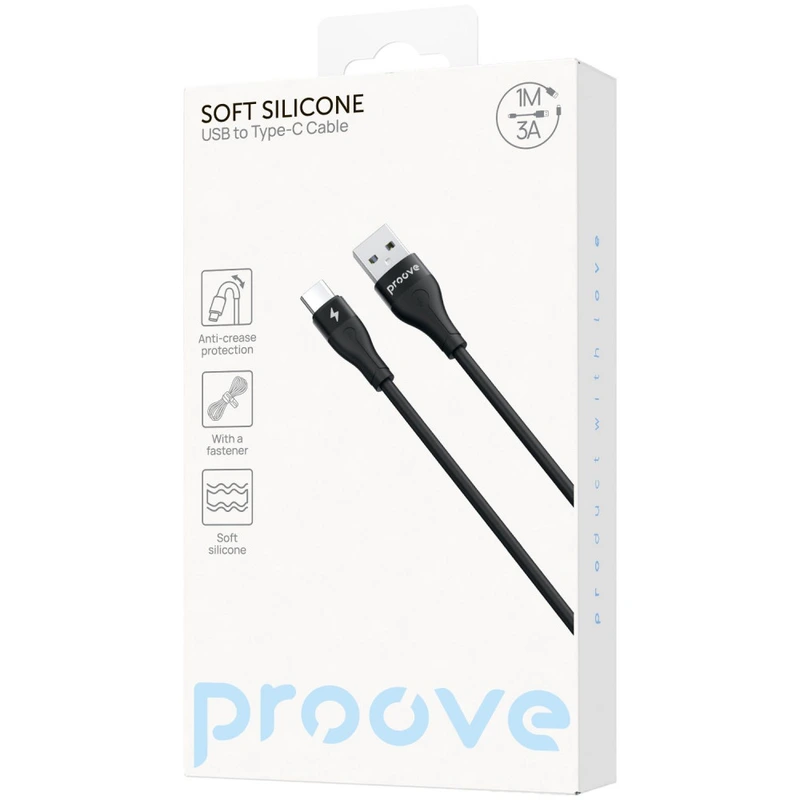 Кабель Proove Soft Silicone USB to Type-C 3A (1m) black