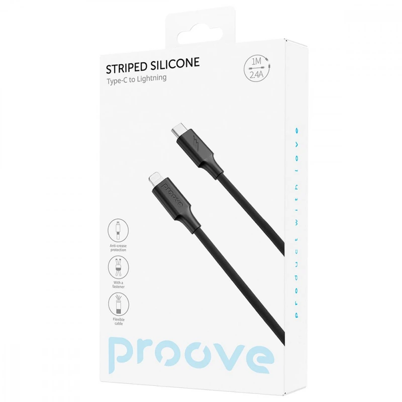 Кабель Proove Striped Silicone Type-C to Lightning (1m) black