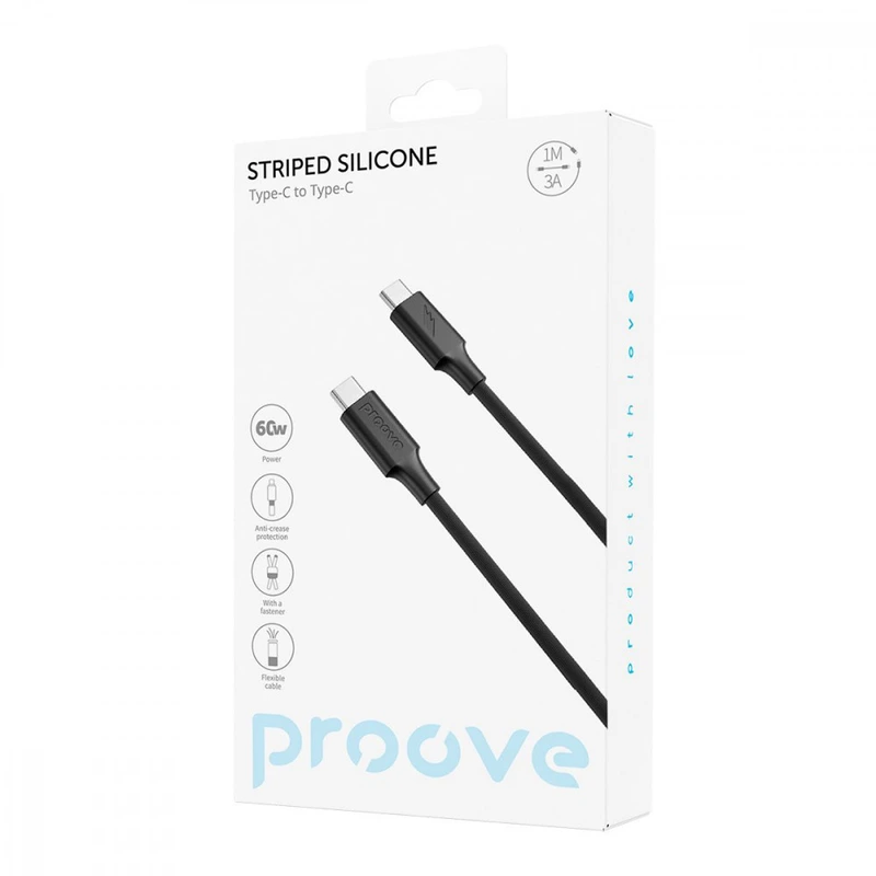 Кабель Proove Striped Silicone Type-C to Type-C 60W (1m) white