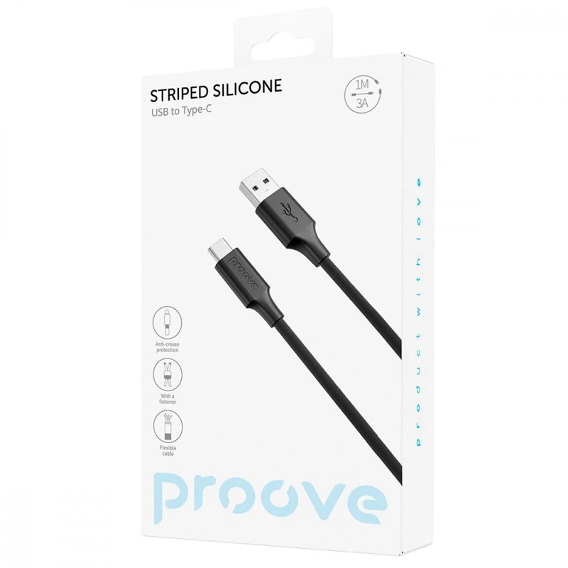 Кабель Proove Striped Silicone USB to Type-C (1m) white