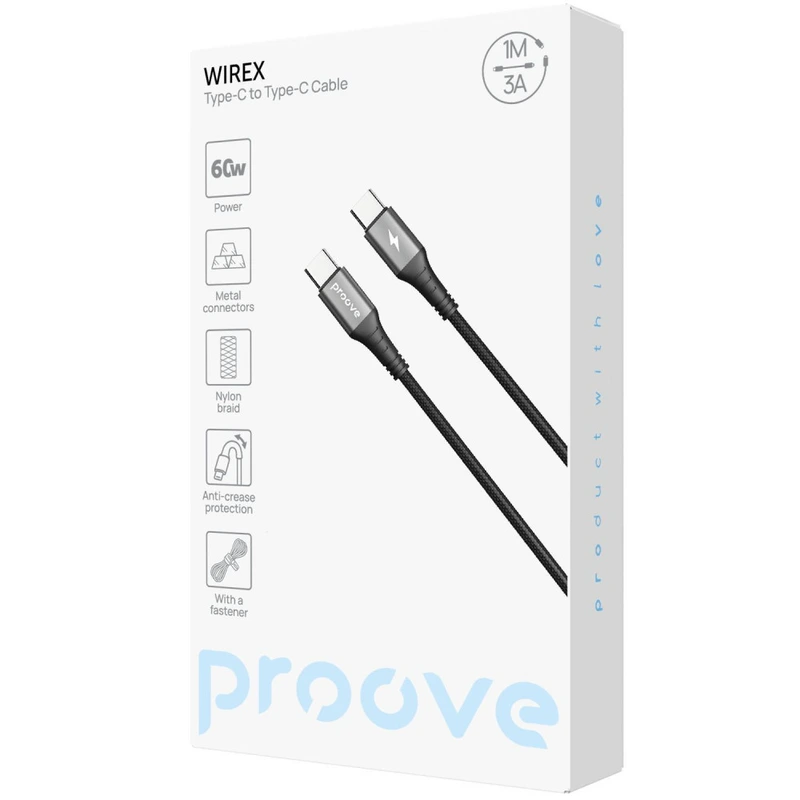 Кабель Proove WireX Type-C to Type-C 60W (1m) white