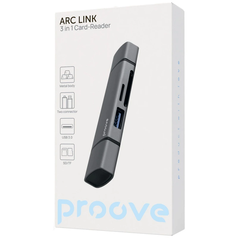 Картридер Proove Arc Link 3 in 1 (USB3.0 + SD Card + Micro SD Card) silver