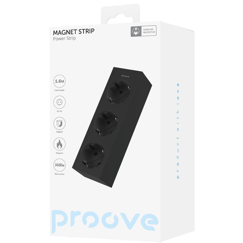 Мережевий фільтр Proove Magnet Strip (3xAC) 1.6m black