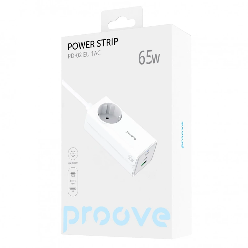 Мережевий фільтр Proove Power Strip PD-02 65W (2 Type-C + 1USB) white