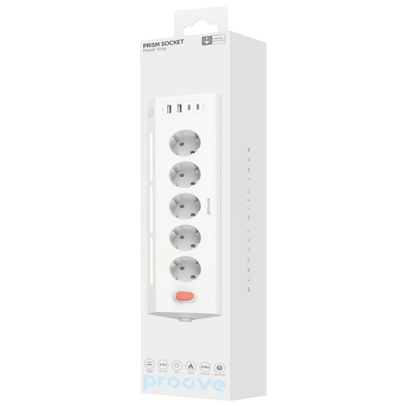 Мережевий фільтр Proove Prism Socket (5xAC + 2xType-C + 2xUSB) 1.6m white