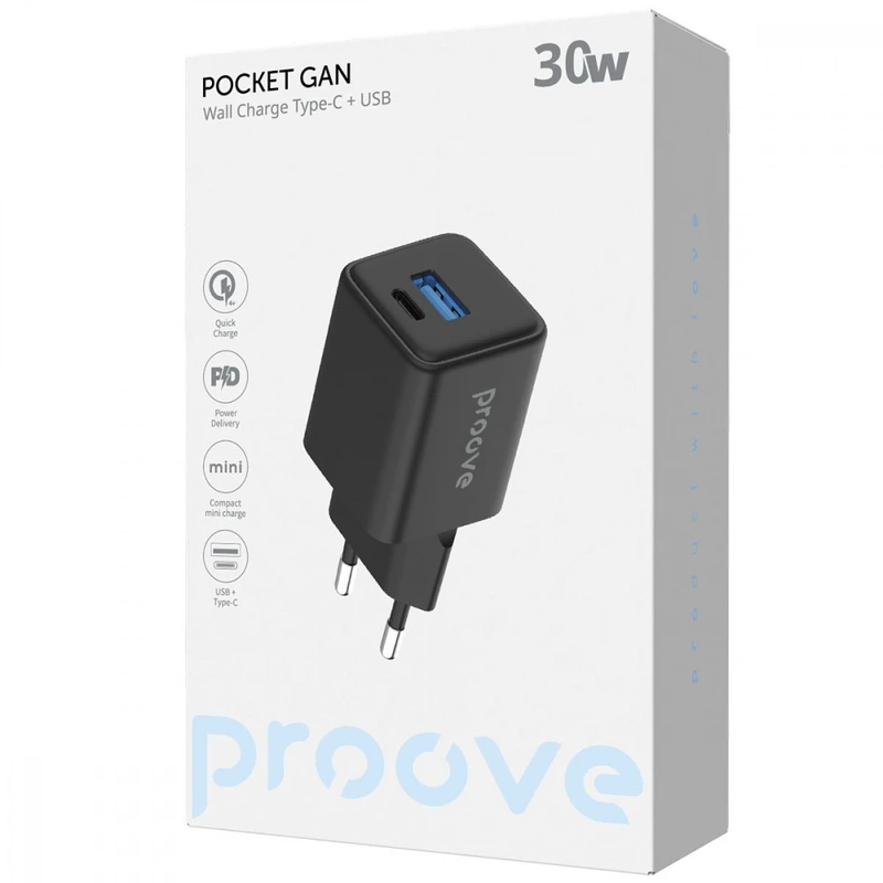 МЗП Proove Pocket GaN 30W (Type-C + USB) black