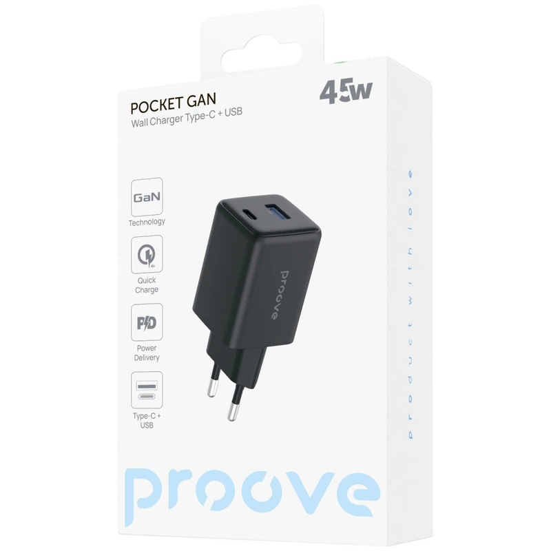МЗП Proove Pocket GaN 45W (Type-C + USB) black