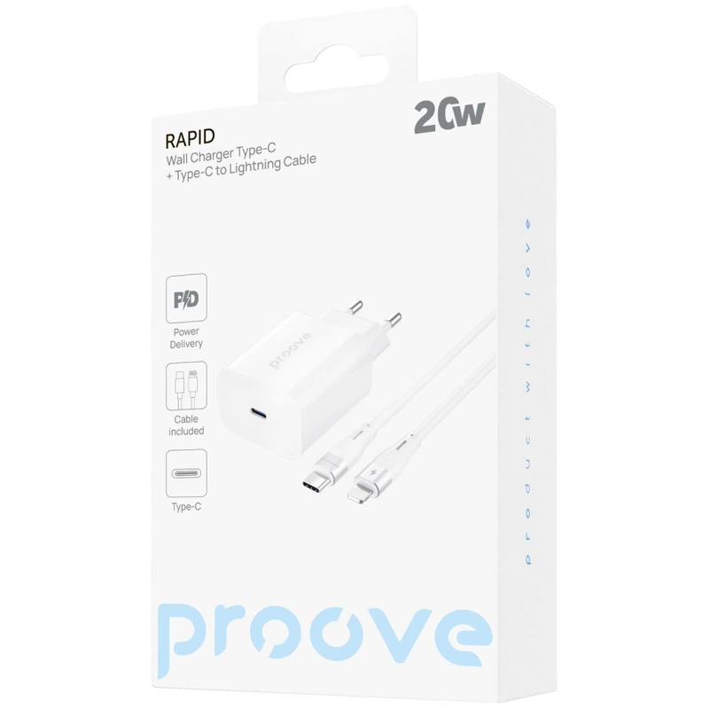 МЗП Proove Rapid 20W (Type-C) + Кабель Type-C to Lightning white