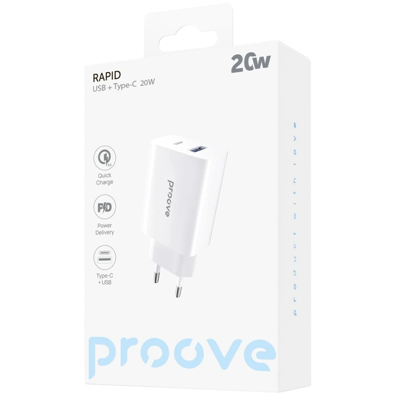 МЗП Proove Rapid 20W (Type-C + USB) white