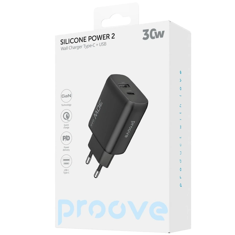 МЗП Proove Silicone Power 2 30W (Type-C + USB) black