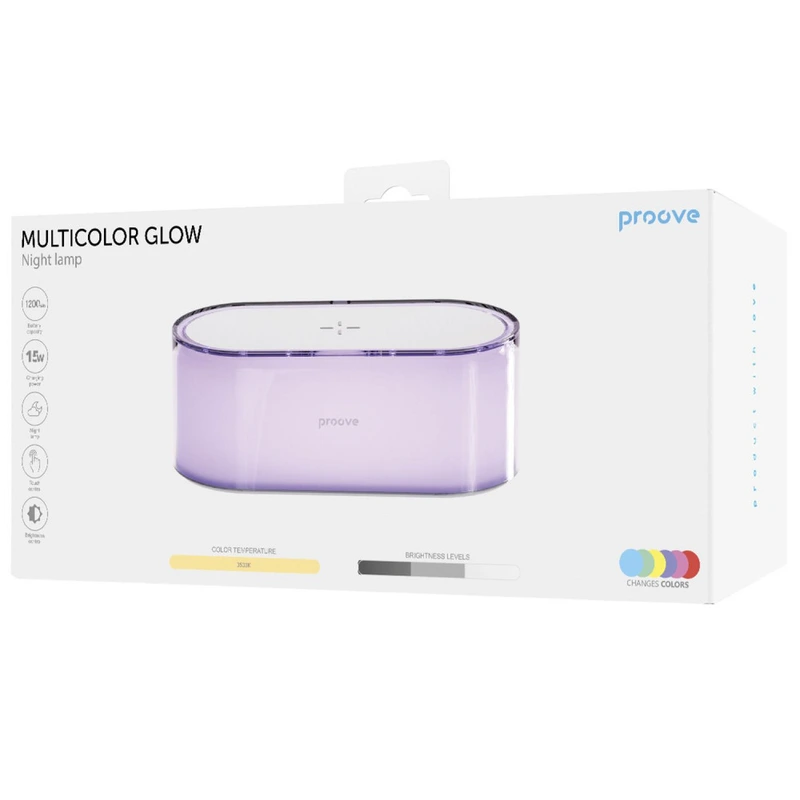 Нічник з Бездротовою Зарядкою Proove Multicolor Glow 1200mAh white