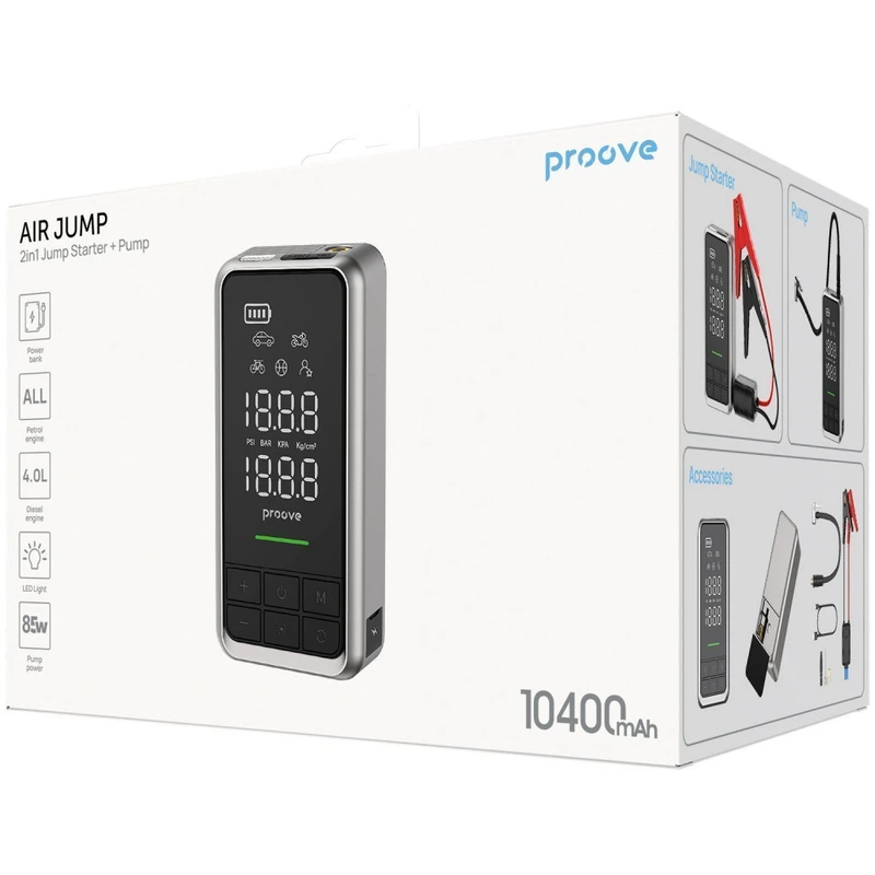 Пусковий Пристрій 2 in 1 + Насос Proove Air Jump 10400mAh 1000A gray