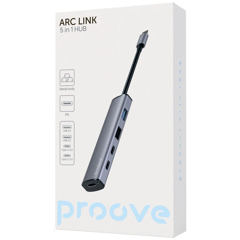 Type-C-Хаб Proove Arc Link 5 in 1 (2*USB3.0 + 3*Type-C3.0) silver