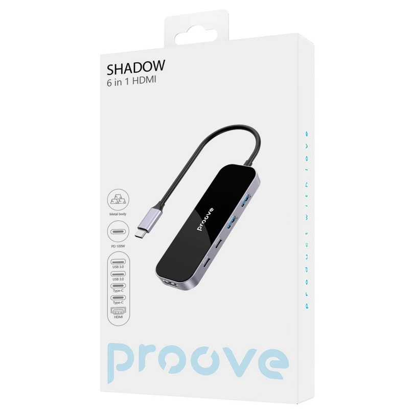 Type-C-Хаб Proove Shadow (2*USB3.0 + Type-C + PD100W + HDMI) dark gray