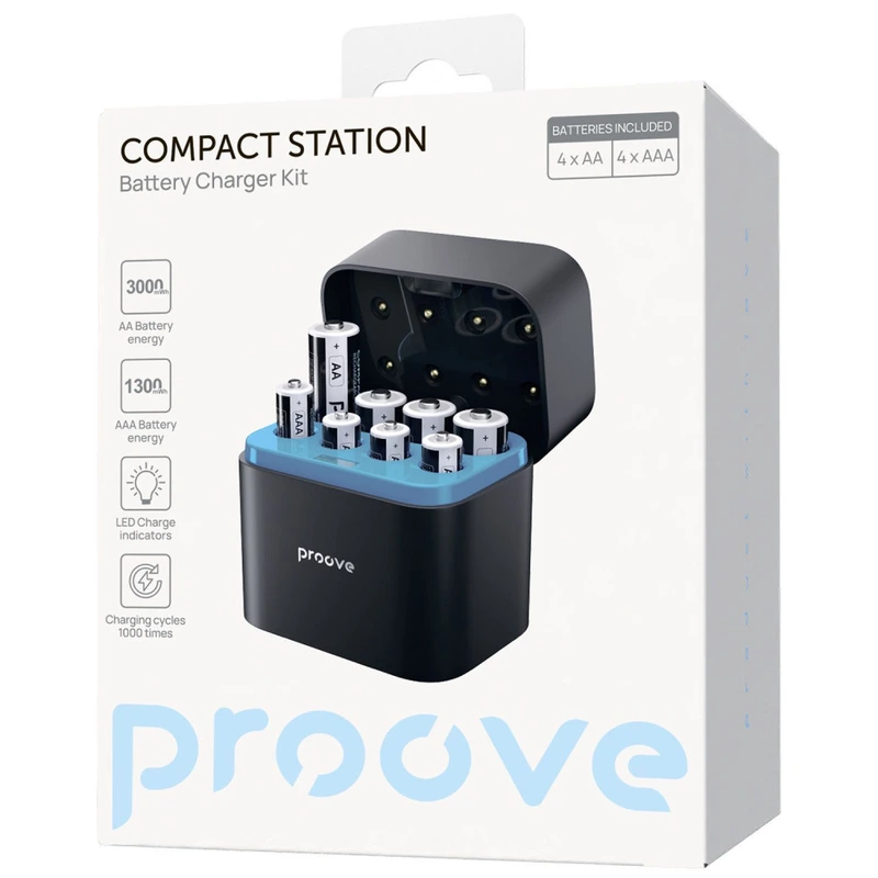 Зарядний Пристрій з Акумуляторними Батарейками Proove Compact Station 8pcs (4xAAA + 4xAA) black