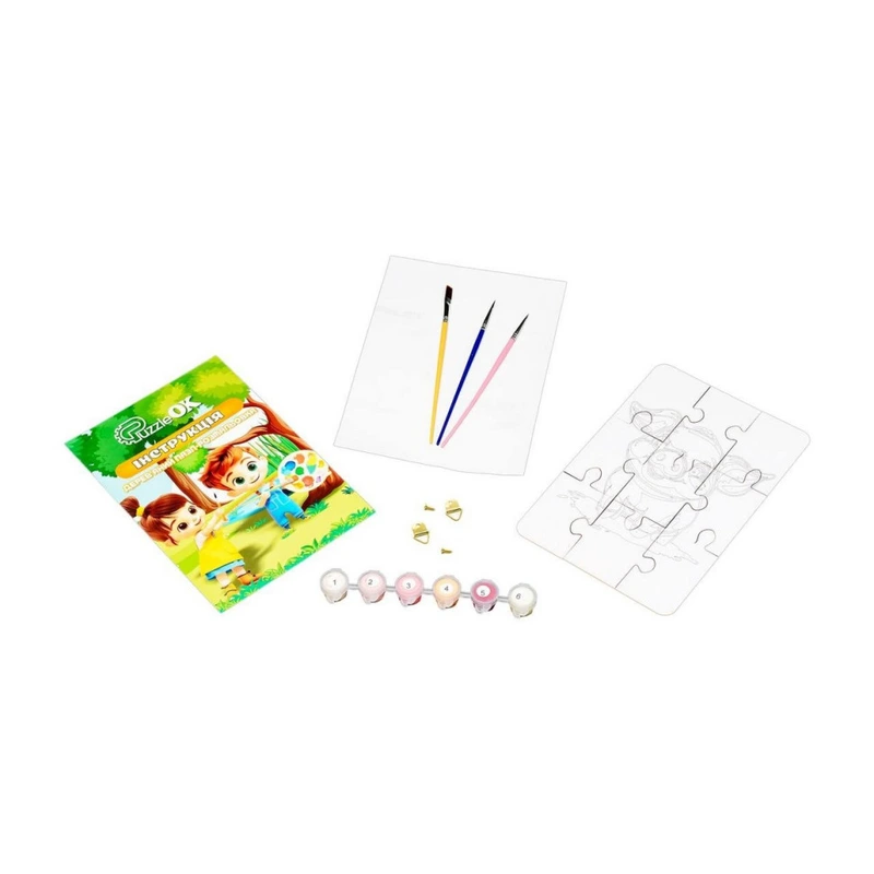 Деревʼяний пазл-розмальовка А5 "Поросятко" Puz-22939 пензлик, фарби, клейка плівка