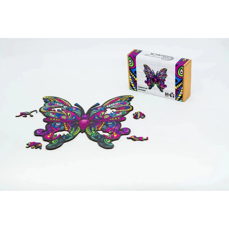 Фігурний дерев'яний пазл A4 Барвистий Метелик PuzA4-01723, 60 деталей