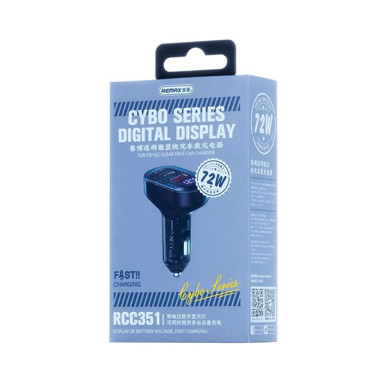 Автомобільний зарядний пристрій REMAX Cybo Series 72W PD+QC 1A+2C Transparent Fast Car Charger with Digital Display  RCC351 Black
