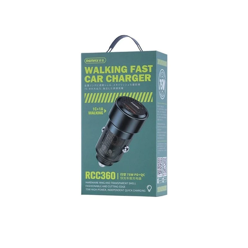 Автомобільний зарядний пристрій REMAX Walking Series 75W PD+QC 1C+1A Fast Car Charger RCC360 Black