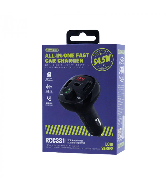 АЗП з FM-модулятором REMAX Lodi Series All-in-One 54.5W PD+QC 2A+1C Fast Car Charge  RCC331 Black