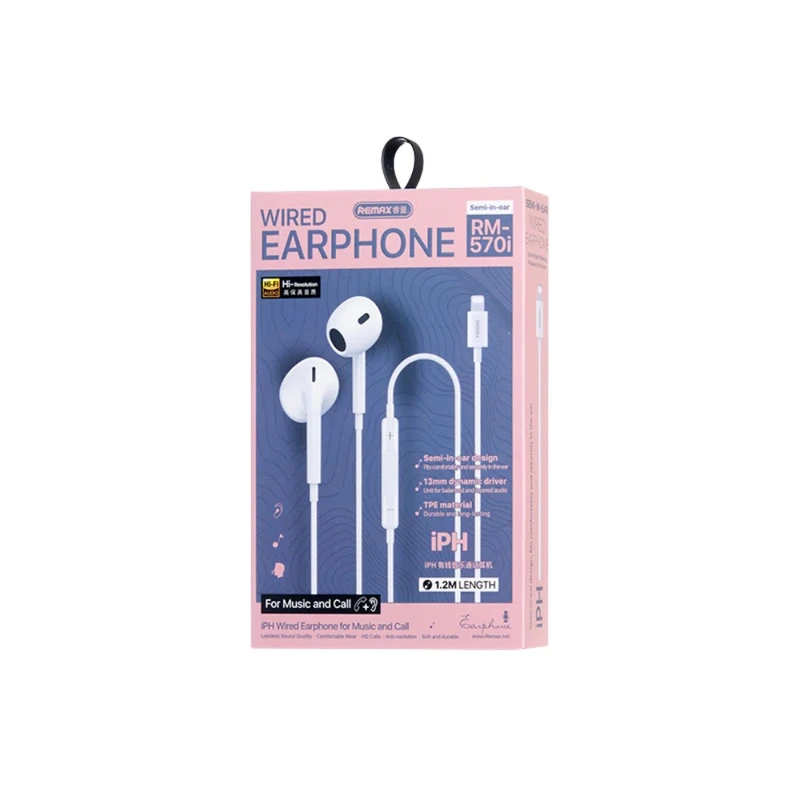 Дротові навушники  "REMAX Wired Earphones for Music and Call  RM-570/a/i" ip-White