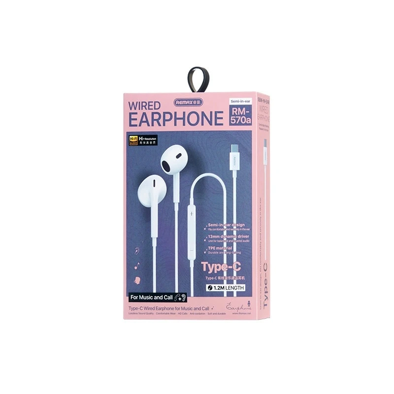 Дротові навушники  "REMAX Wired Earphones for Music and Call  RM-570/a/i" typec-White