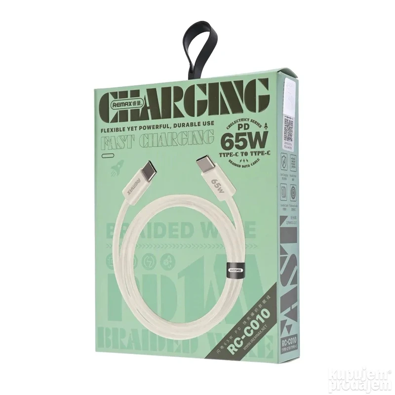 Кабель REMAX Chelectricy Series 65W PD Fast Charging Braided Data Cable  RC-C010 C-C White