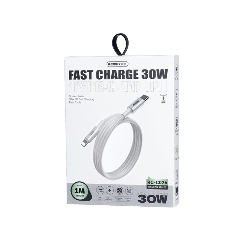 Кабель REMAX  Dofon Series 30W PD Fast Charging  Data Cable 1M RC-C026   (C-L) White