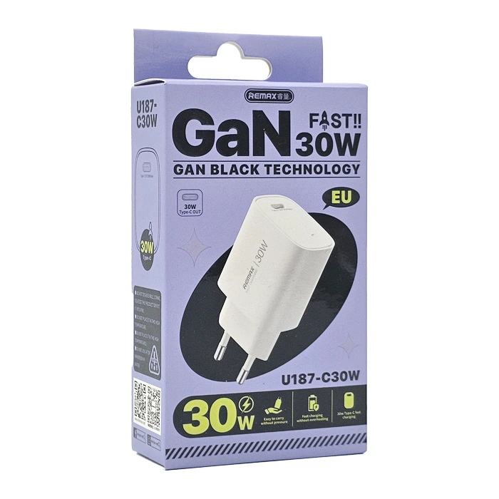 Мережевий зарядний пристрій REMAX GaN Fast Charger 1C U187-C30W EU