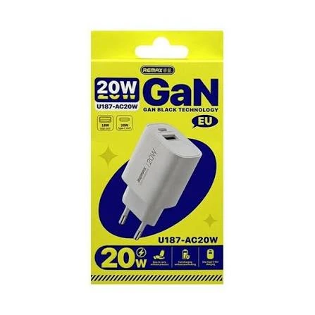 Мережевий зарядний пристрій REMAX GaN Fast Charging Charger A+C U187-AC20W EU